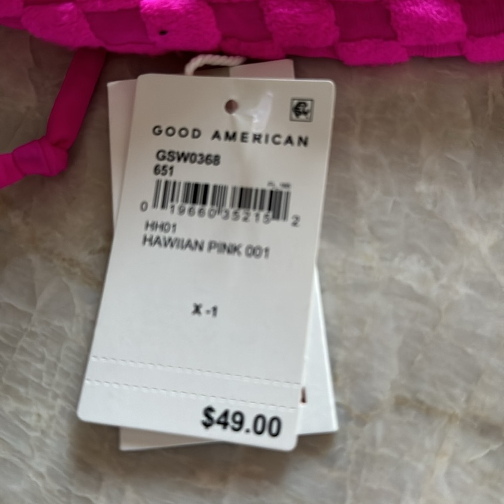 NWT Good American Pink Jacquard‎ Triangle Bikini Top - Picture 5 of 9